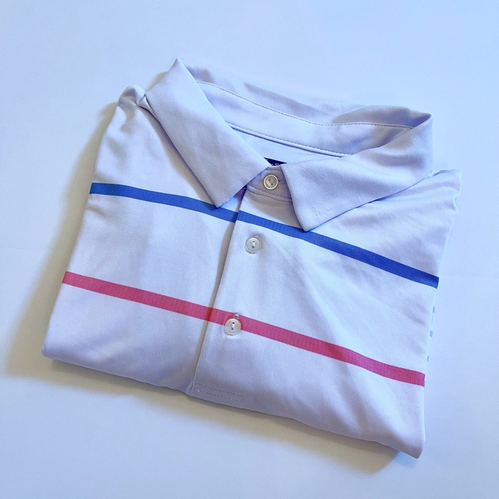 Ben Hogan Men’s 2XL Golf Polo White With Blue and Pink